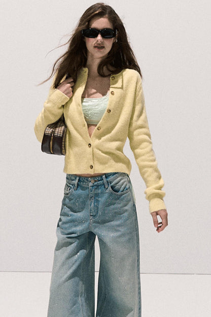 Vintage Crewneck Wool Knit Cardigan