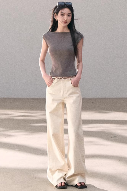 Washed Wide-Leg Lace Pants