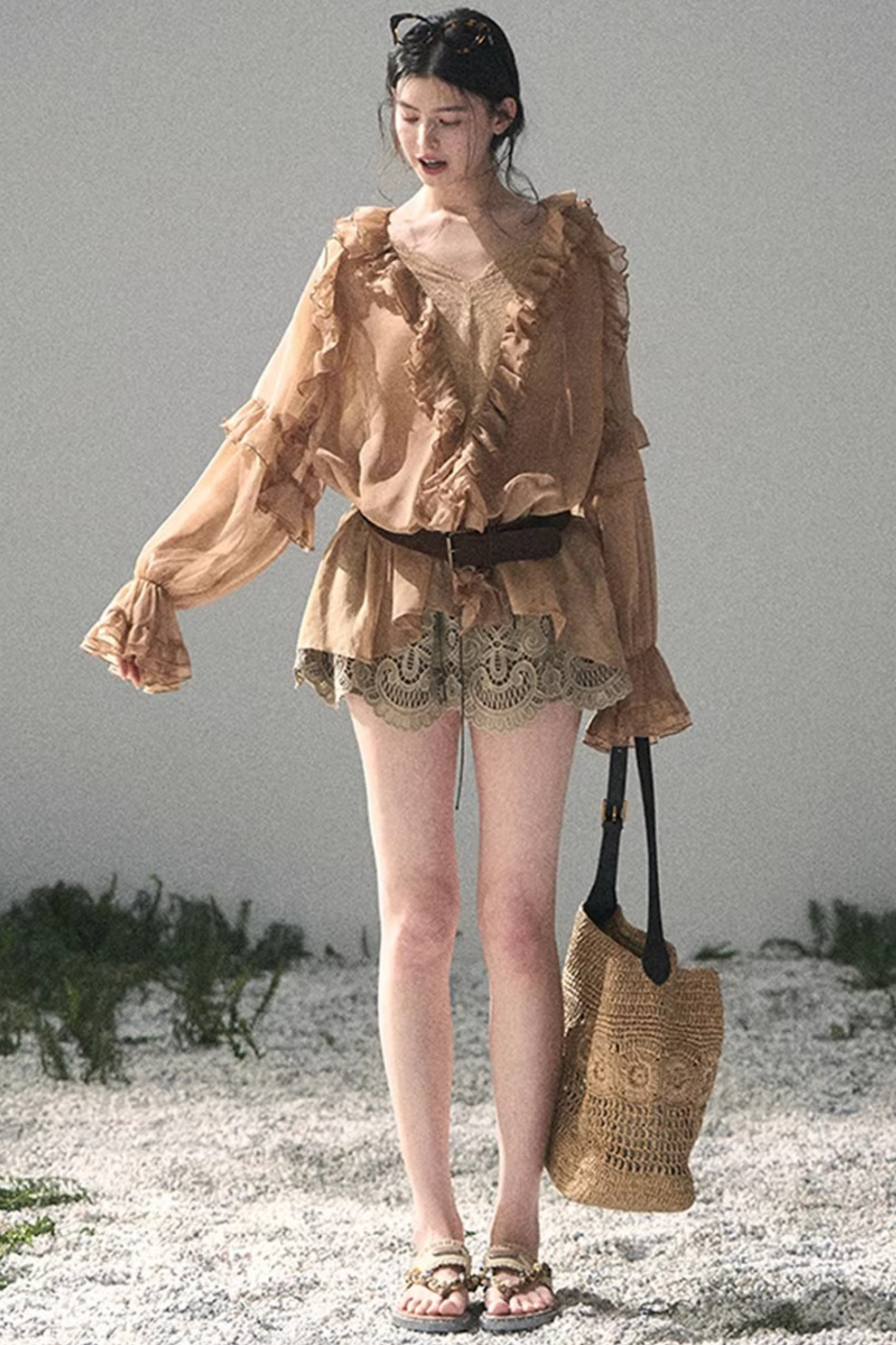 Ruffled Lace Chiffon Blouse