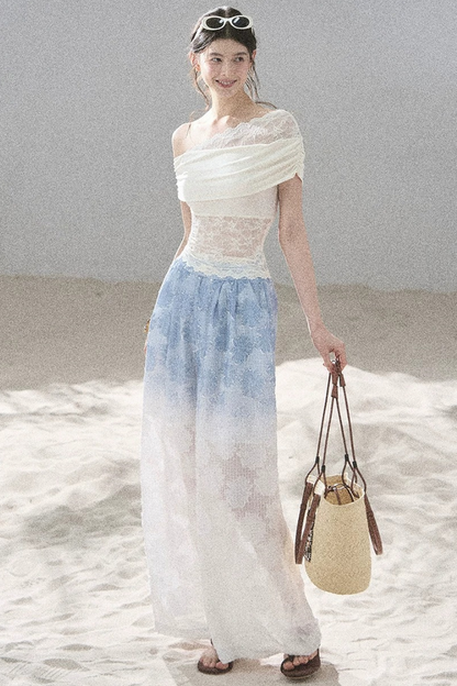 Lace Asymmetrical Shoulder Top