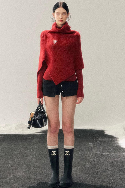 Maple Leaf Knit Sweater Cape Set-Up