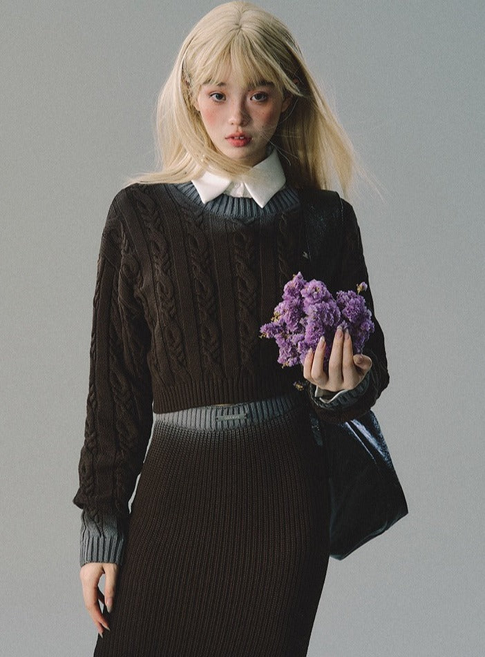 Thick knit skirt set