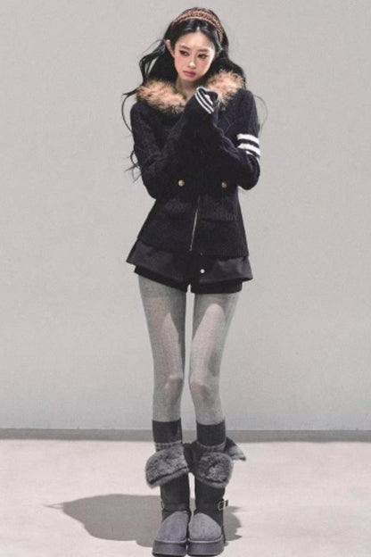 Winter Hooded Knit Sweater