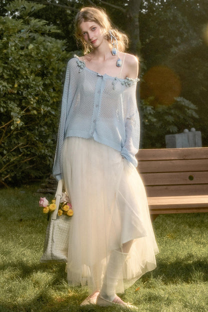 Galaxy Ice Silk Hollow Cardigan