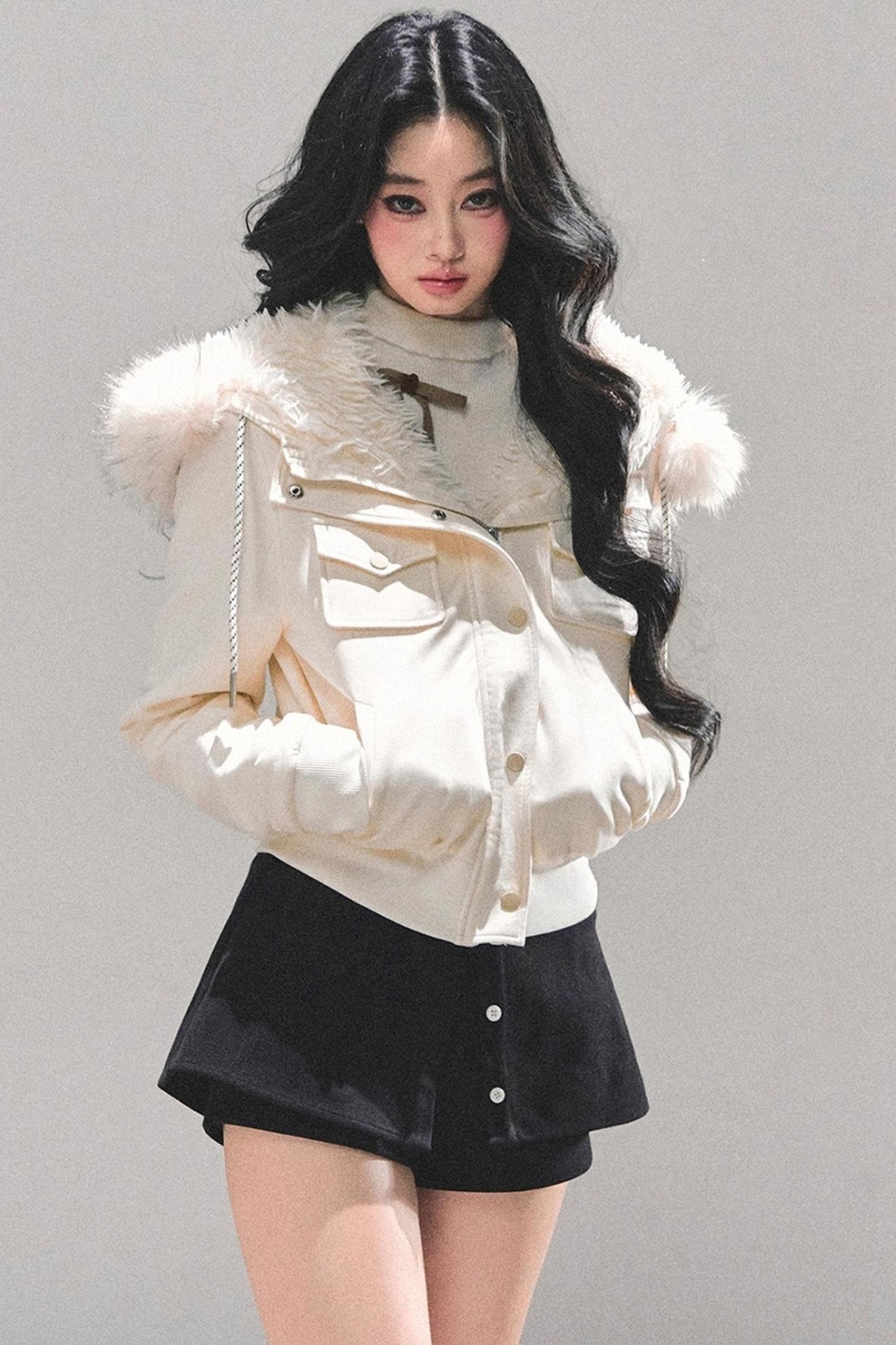 Lamb Wool Hooded Winter Coat