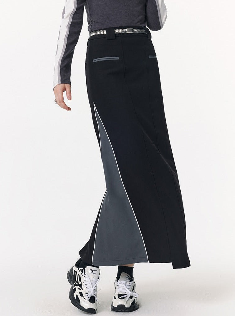 Design Sporty Patchwork Contrast Long Skirt