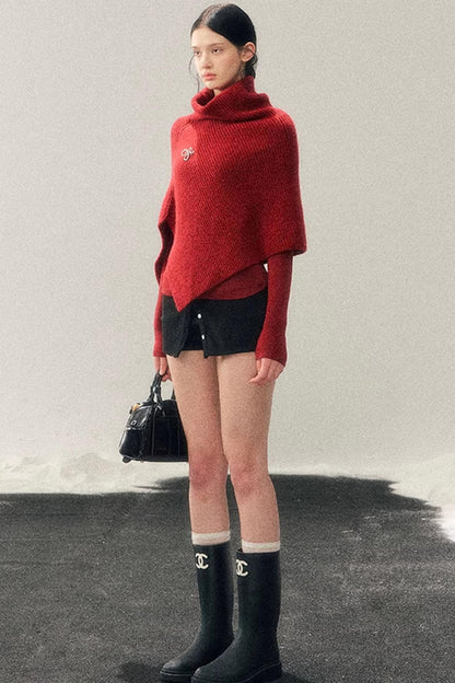 Maple Leaf Knit Sweater Cape Set-Up