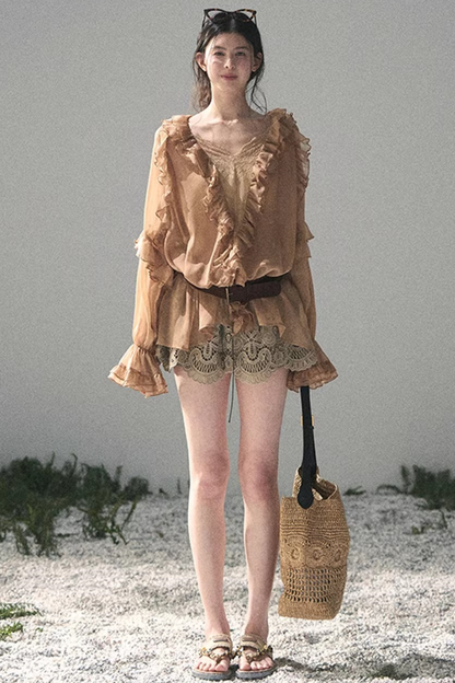 Ruffled Lace Chiffon Blouse