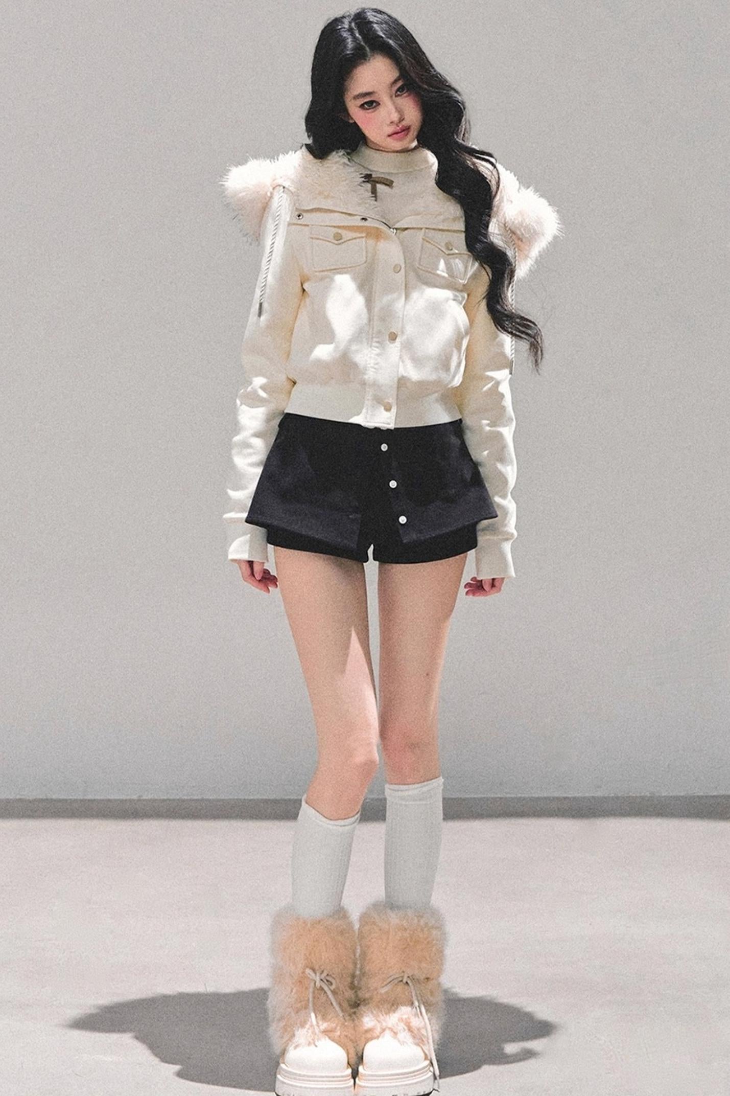 Lamb Wool Hooded Winter Coat