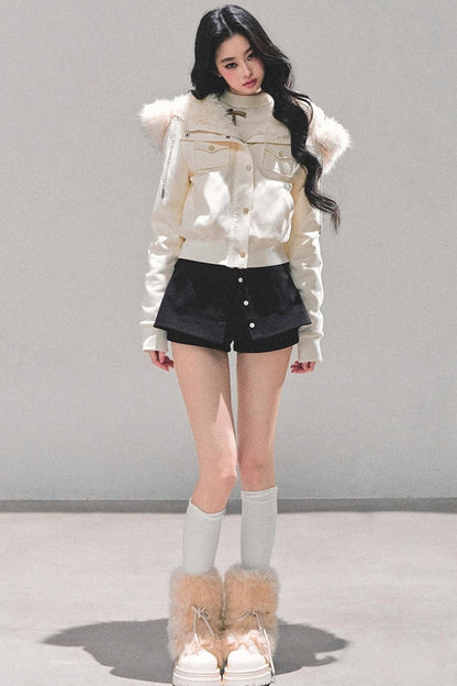 Lamb Wool Hooded Winter Coat