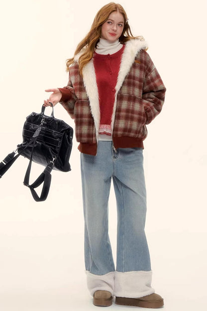 Reversible Plaid Plush Coat