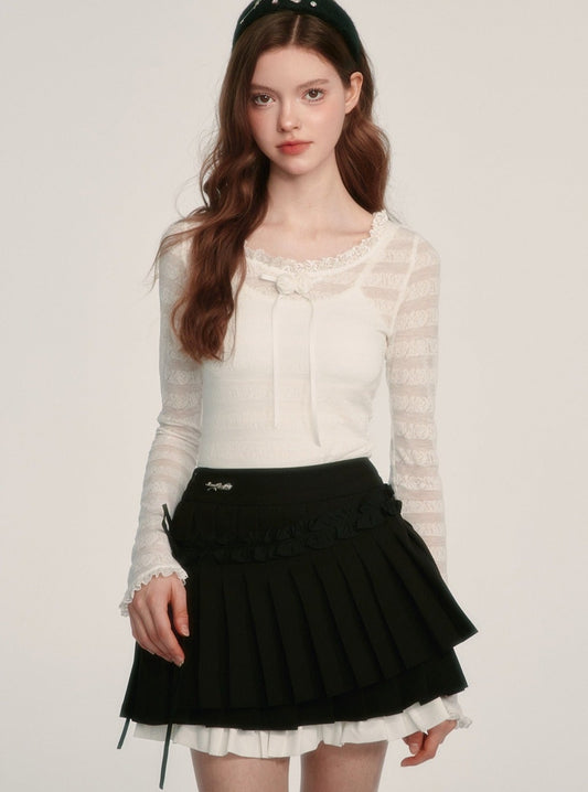 White striped lace sheer top