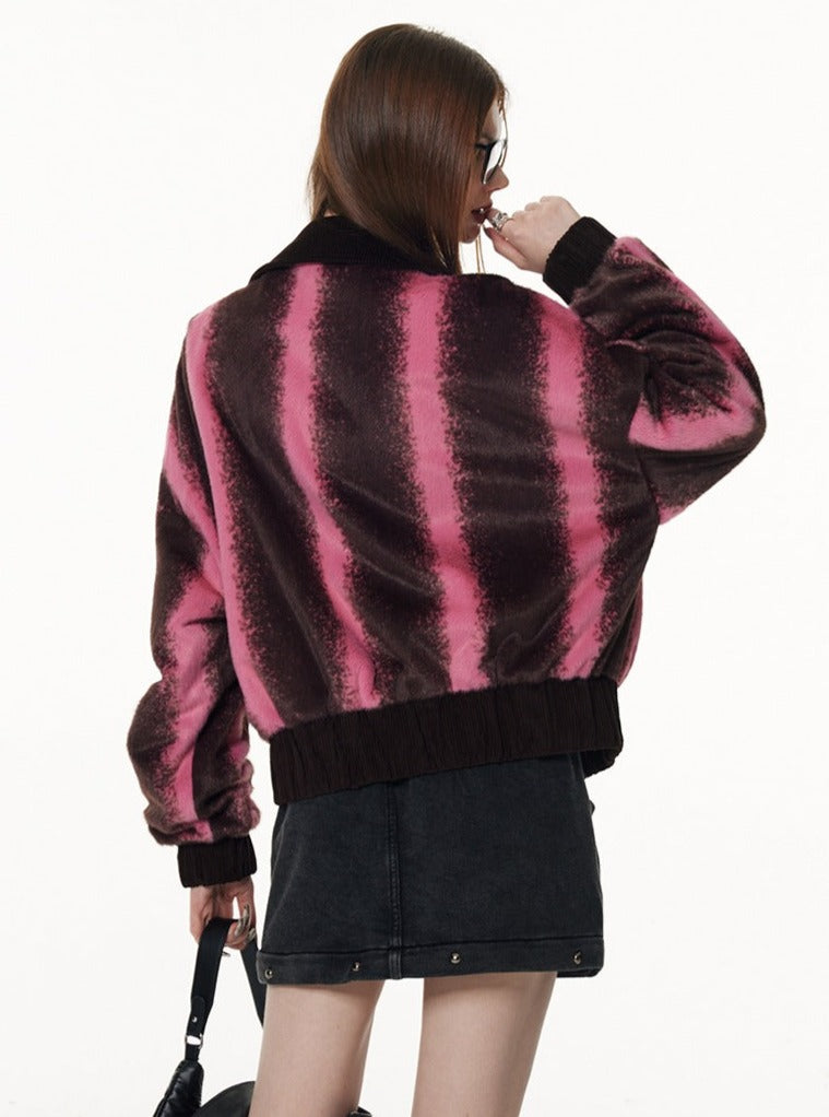 Color smudged striped plush jacket