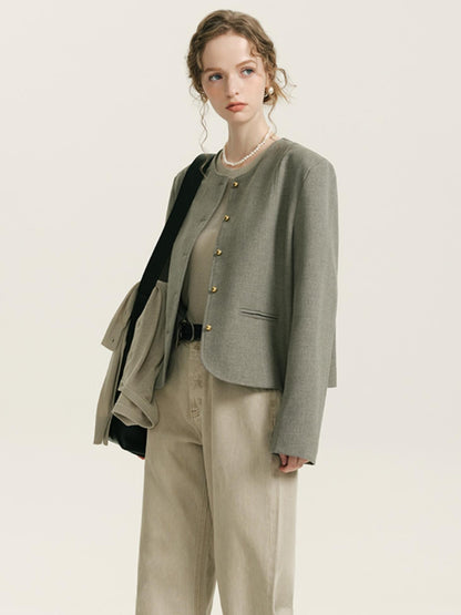 Short French Round Neck Jacket with Vest Set