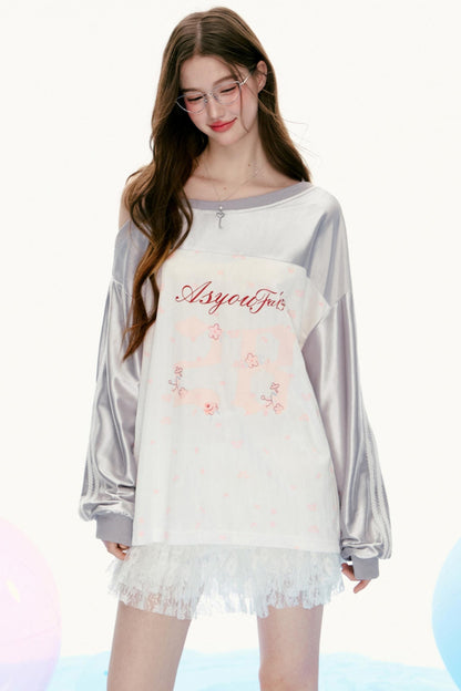 Suspender Design Long-Sleeve Lace T-Shirt