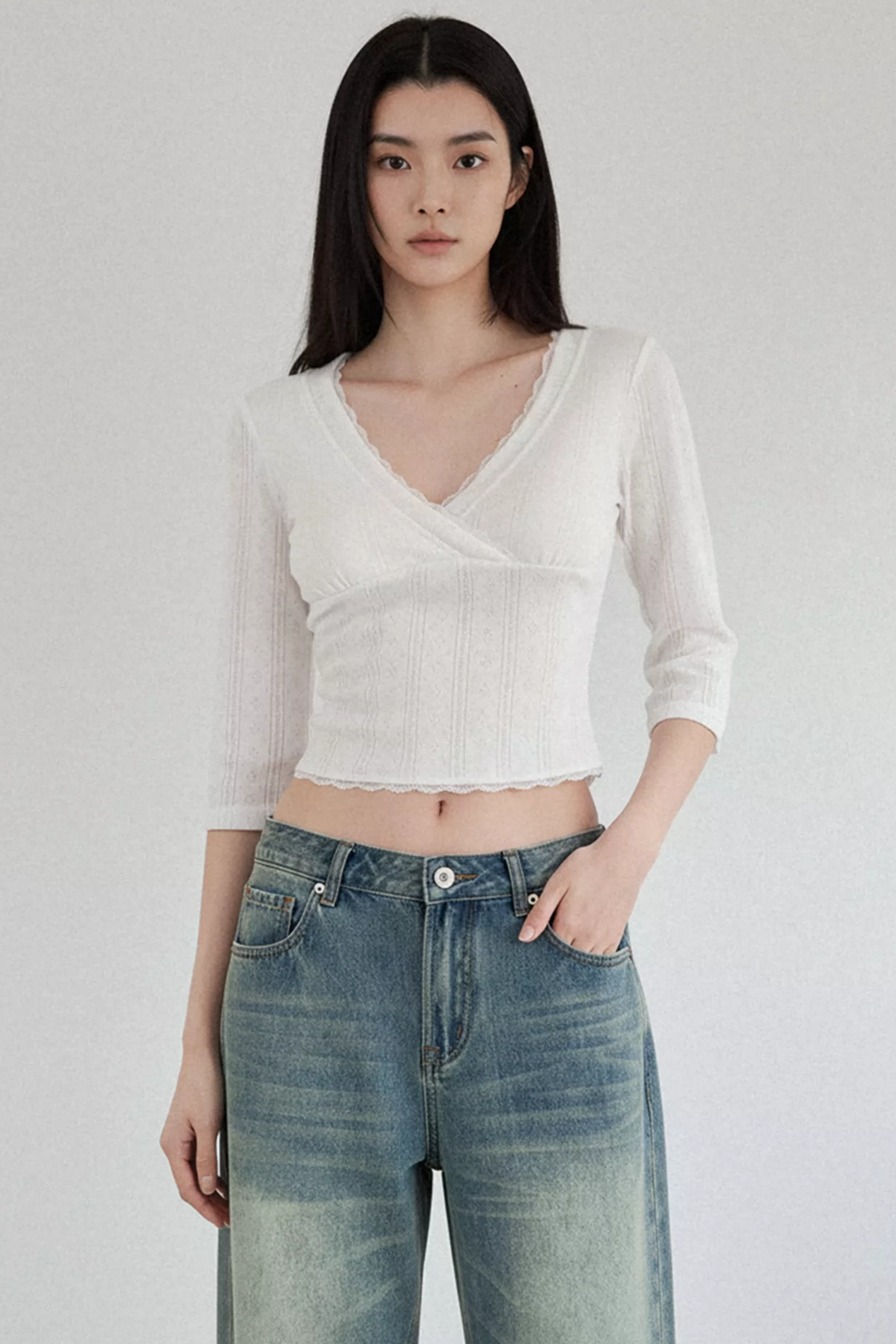White Lace Jacquard Blouse
