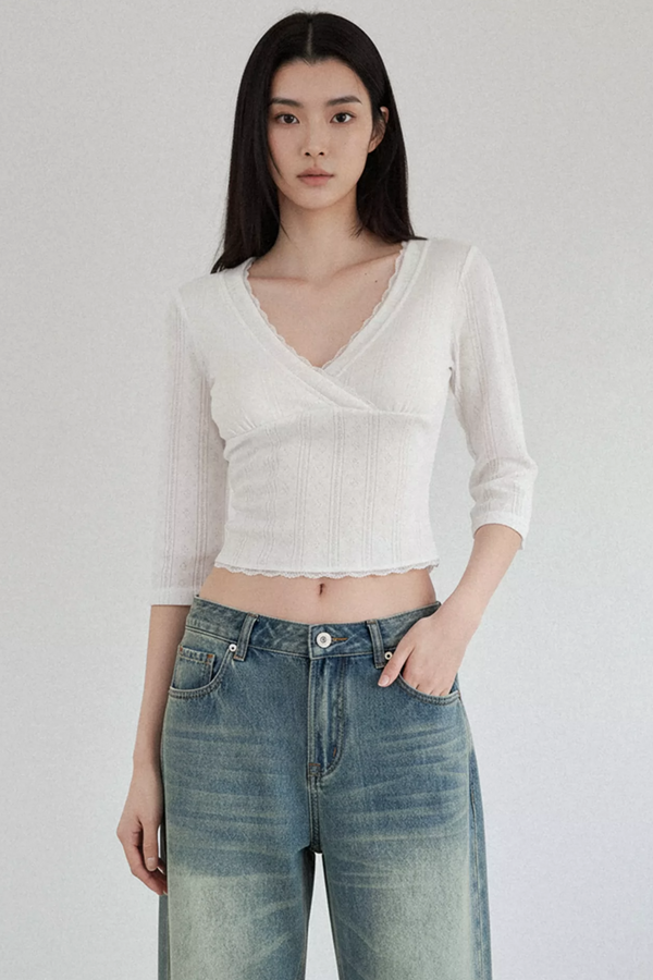 White Lace Jacquard Blouse