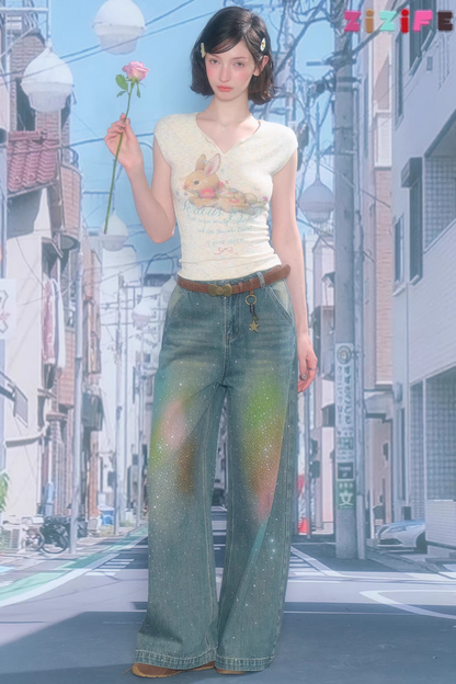 Apricot Rabbit Print Top