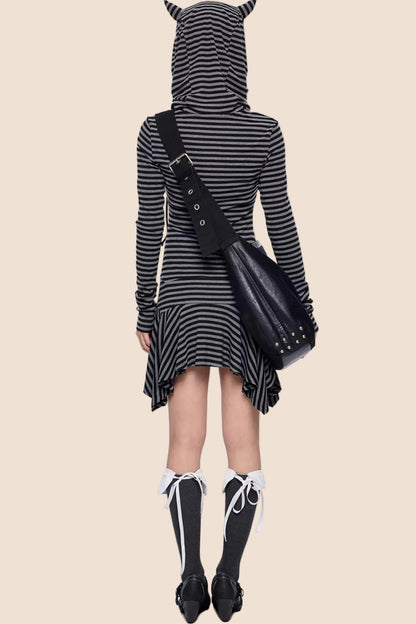 Retro Y2K Gestreiftes Kapuzenkleid