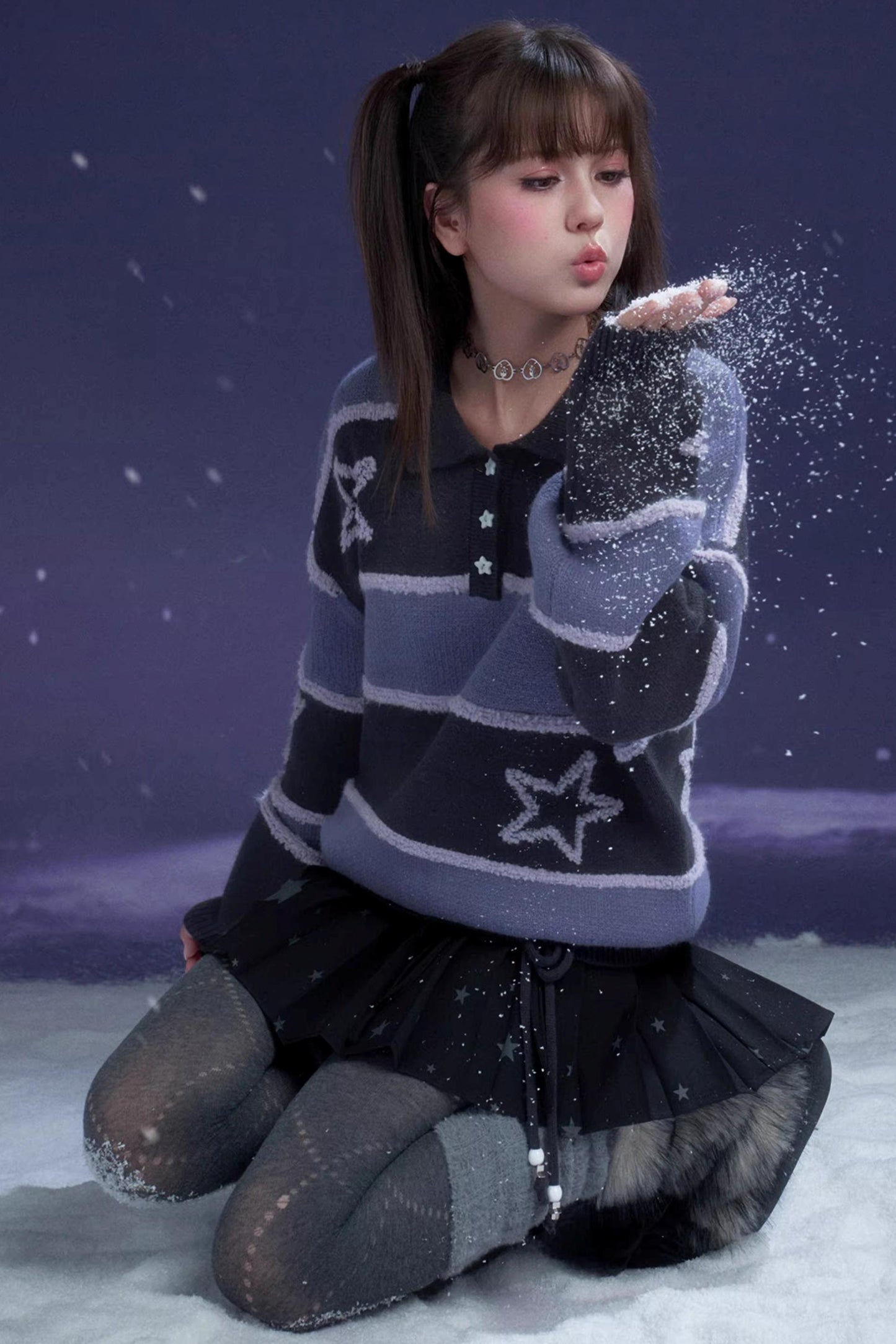 Purple Striped Star Sweater