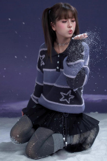 Purple Striped Star Sweater