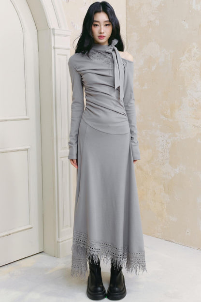 Irregular Long-Sleeve Knit Dress