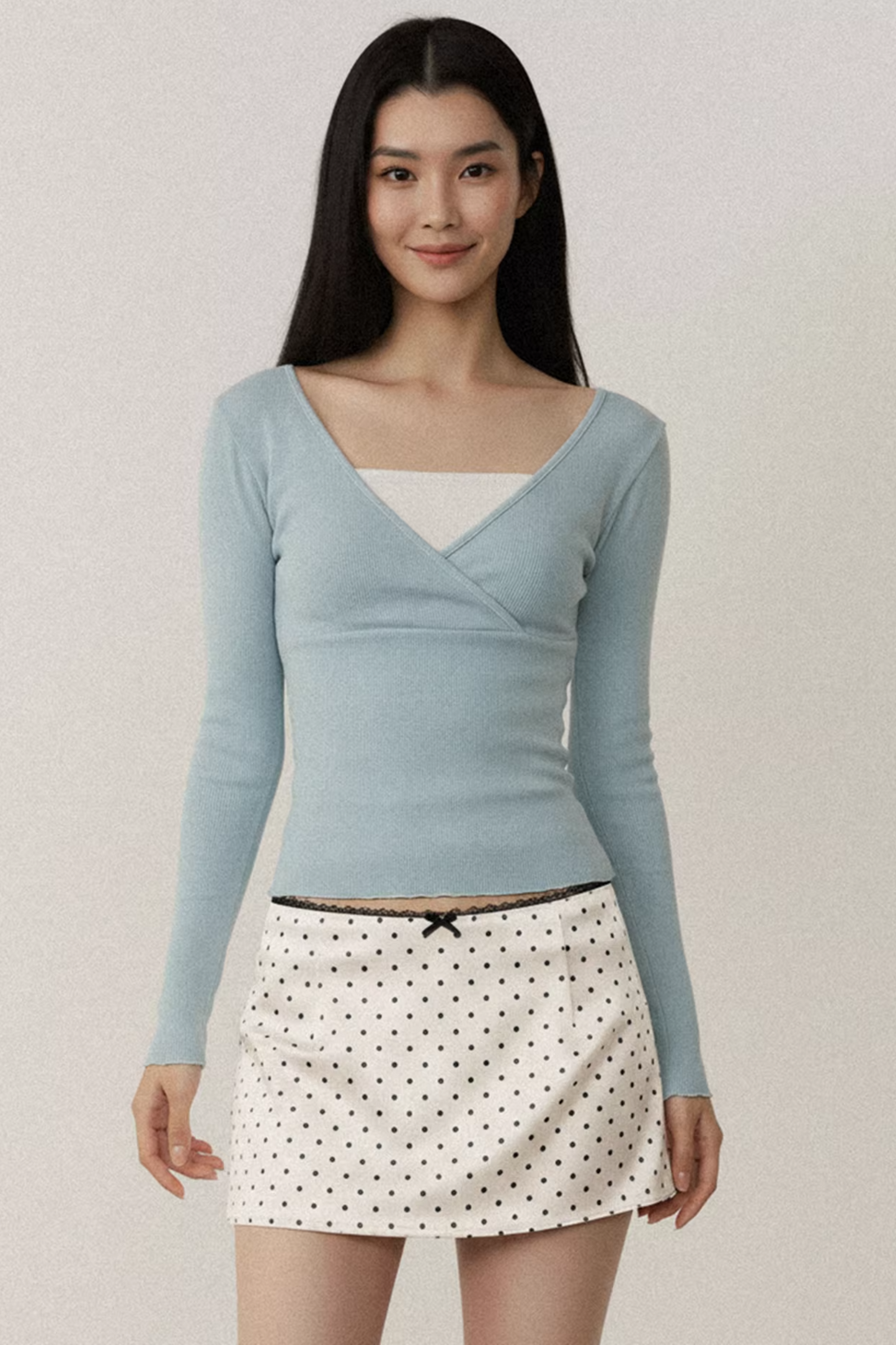 Contrast Color Cross V-Neck Top