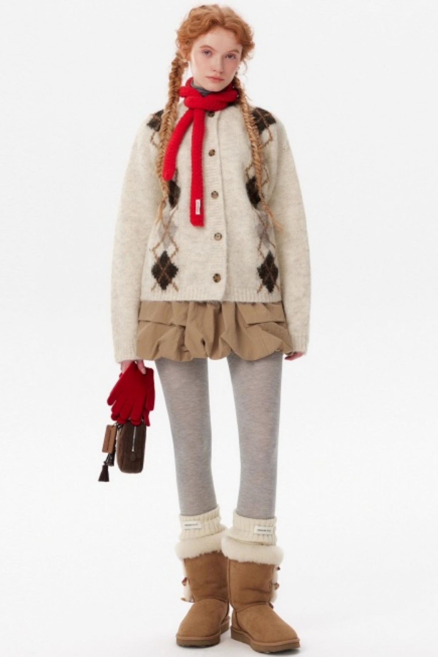 Contrast Diamond Knit Cardigan