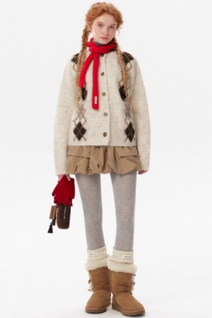 Contrast Diamond Knit Cardigan