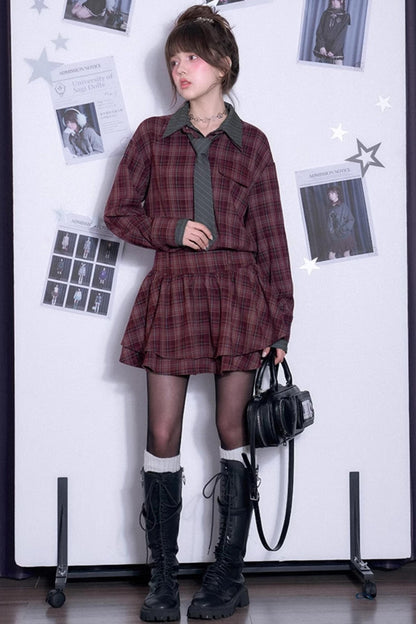 Versatile Red Plaid Spring Dress