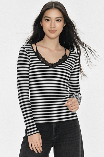 Color-Block Lace Knit Top