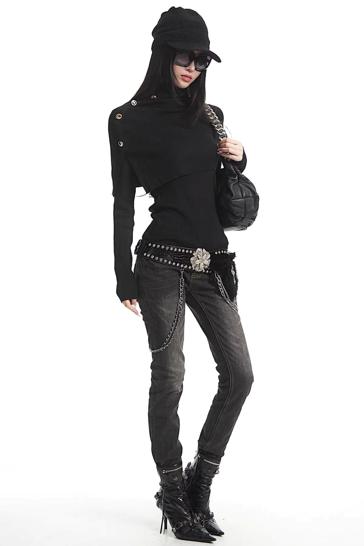 Apricot Turtleneck Knit Sweater