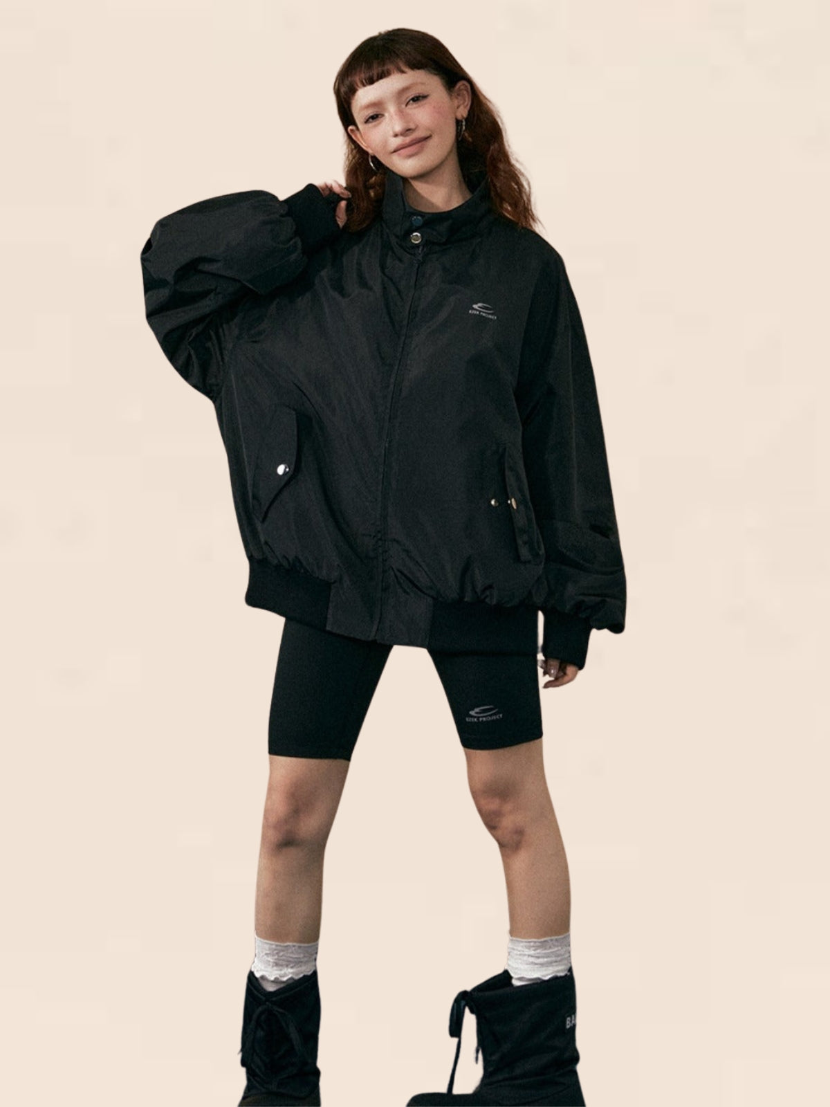 Long-sleeved black short jacket both sides