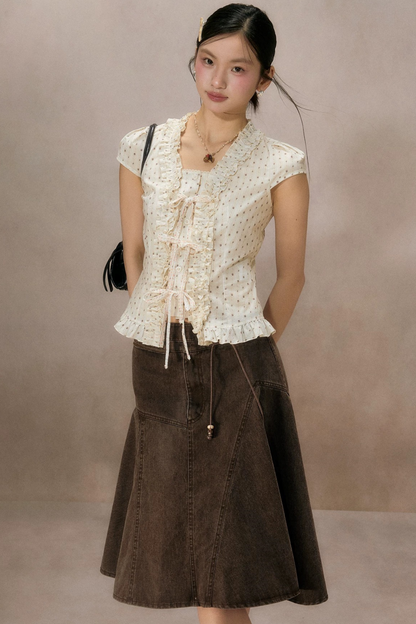 Ruffled Lace Trim Blouse