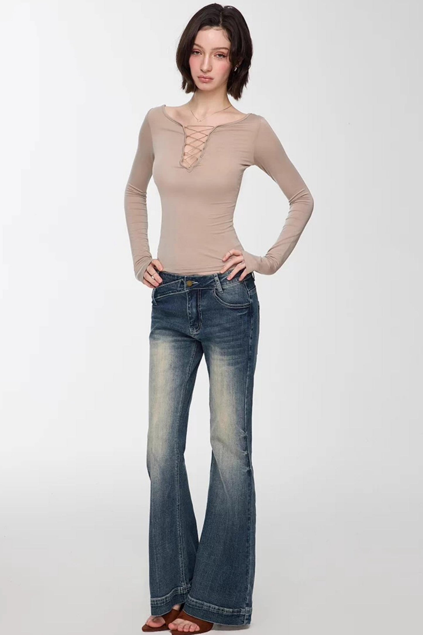 Retro Washed Flared Denim Pants