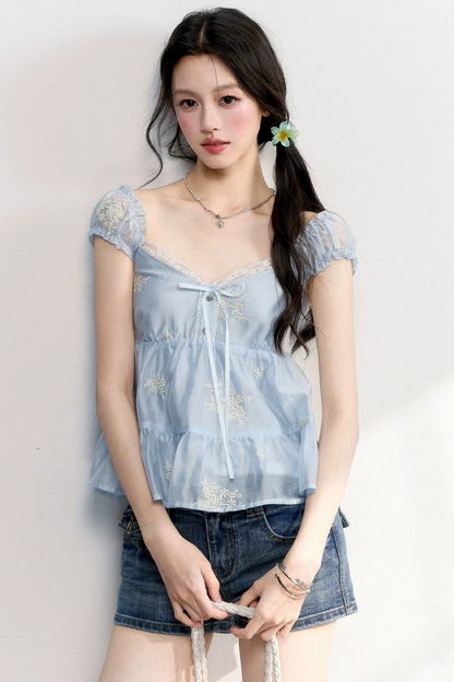 French Lace Embroidered Blouse