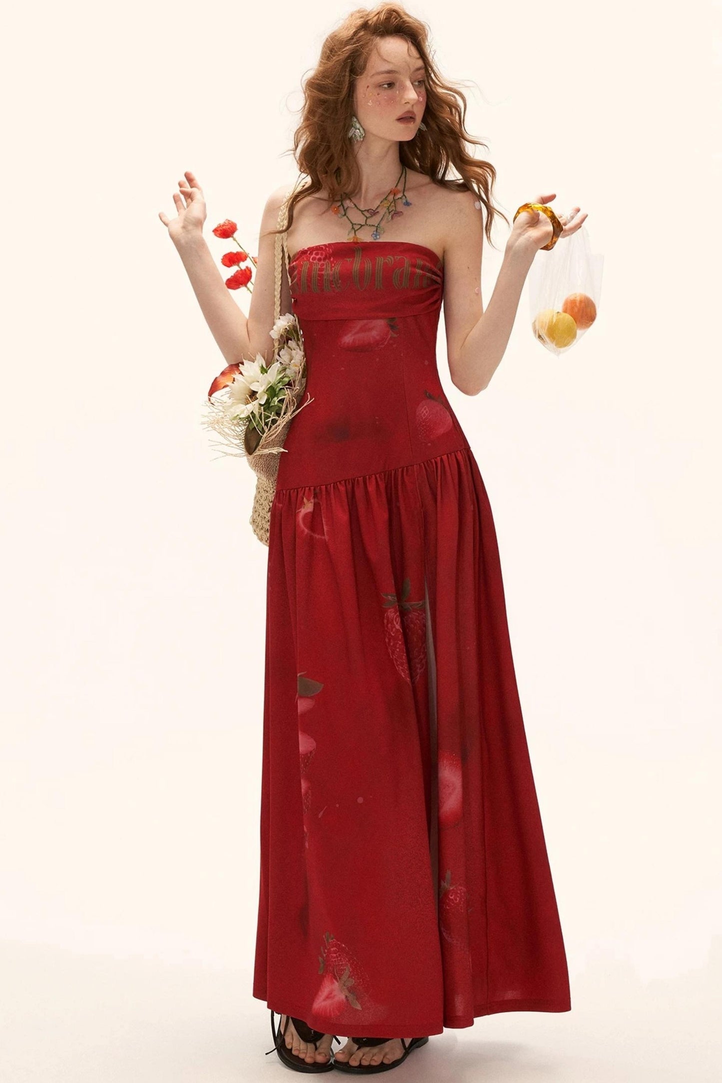 Strawberry Strapless Summer Dress