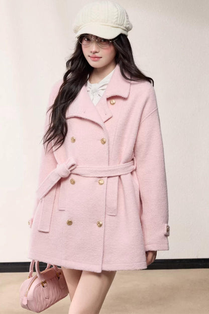 Elegant Woolen Double-Breasted Coat