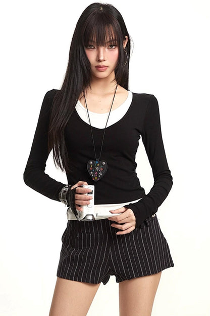 Slim Black Tencel Long Sleeve T-Shirt