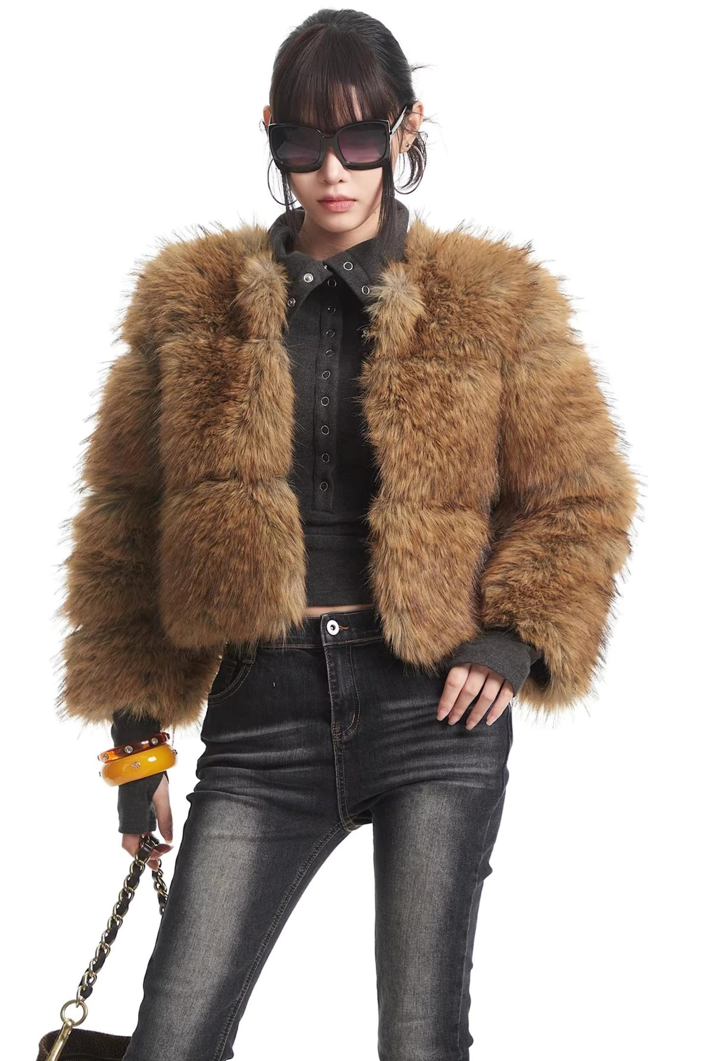 Brown Faux Fur Winter Coat