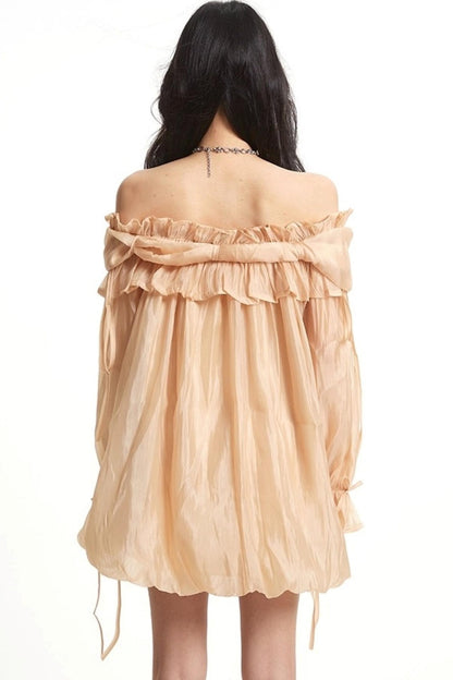 Mesh Ruffled Long Sleeve Dress