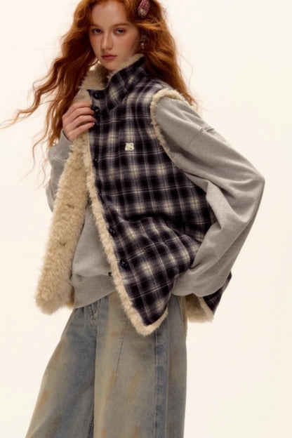 Blue Check Reversible Plaid Vest