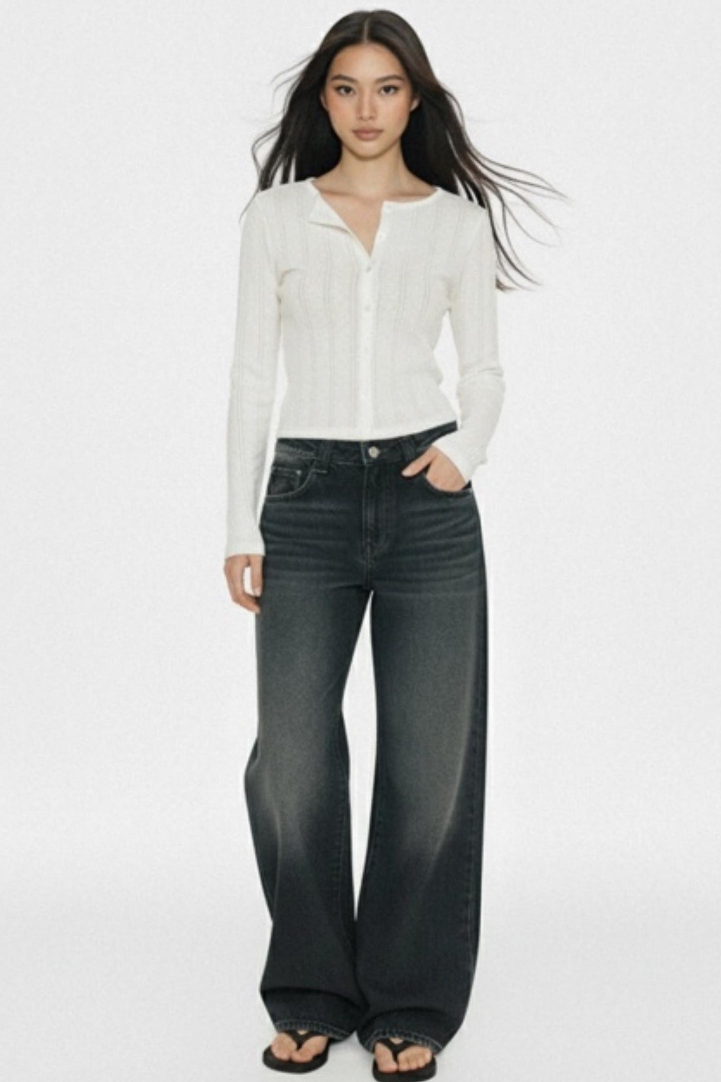 Retro Dark Blue Wide-Leg Jeans