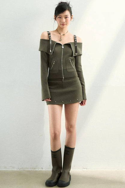 Leather-Trimmed Off-Shoulder Set-Up