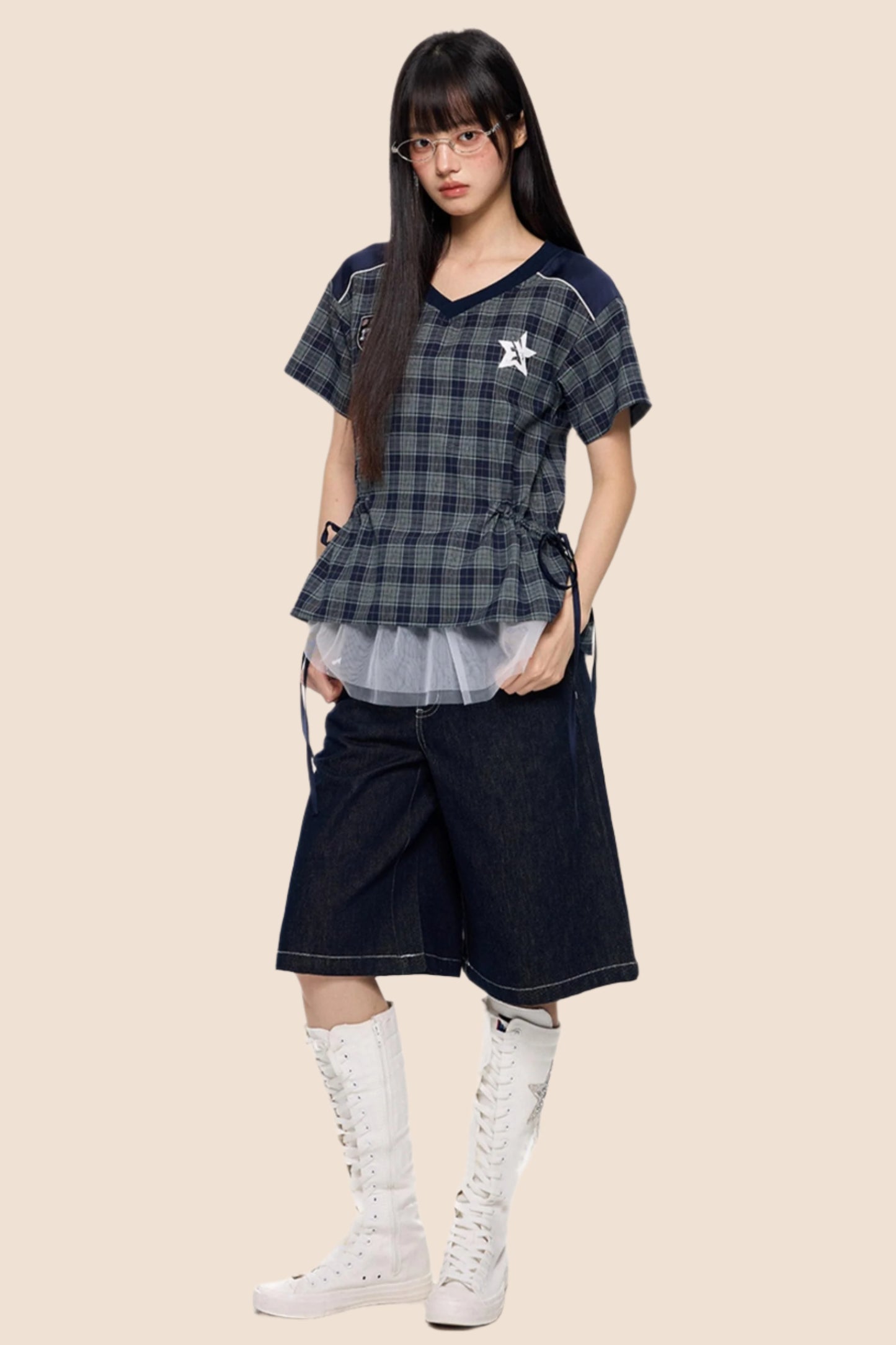 Retro Plaid Peplum Top