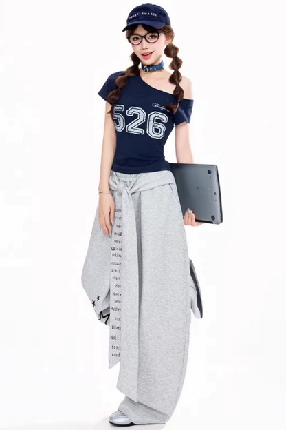 별 프린트 와이드 레그 팬츠