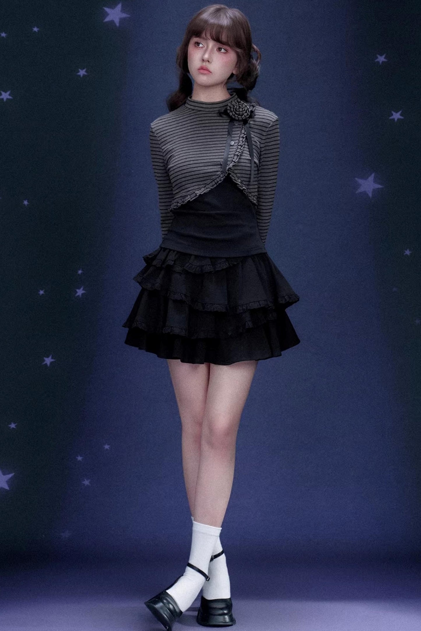 Rose Brooch Striped Top