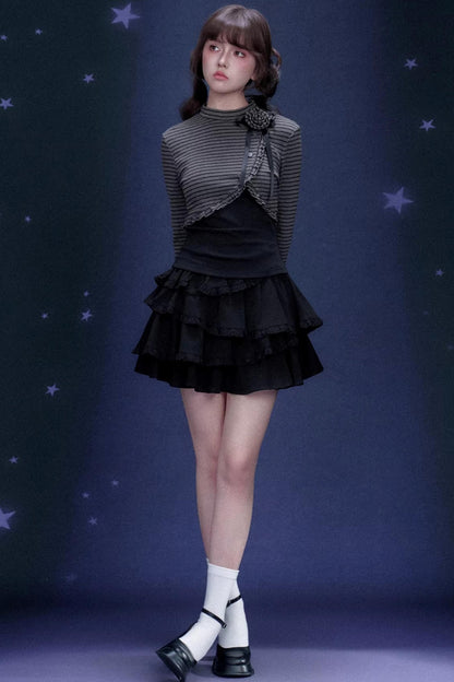 Rose Brooch Striped Top