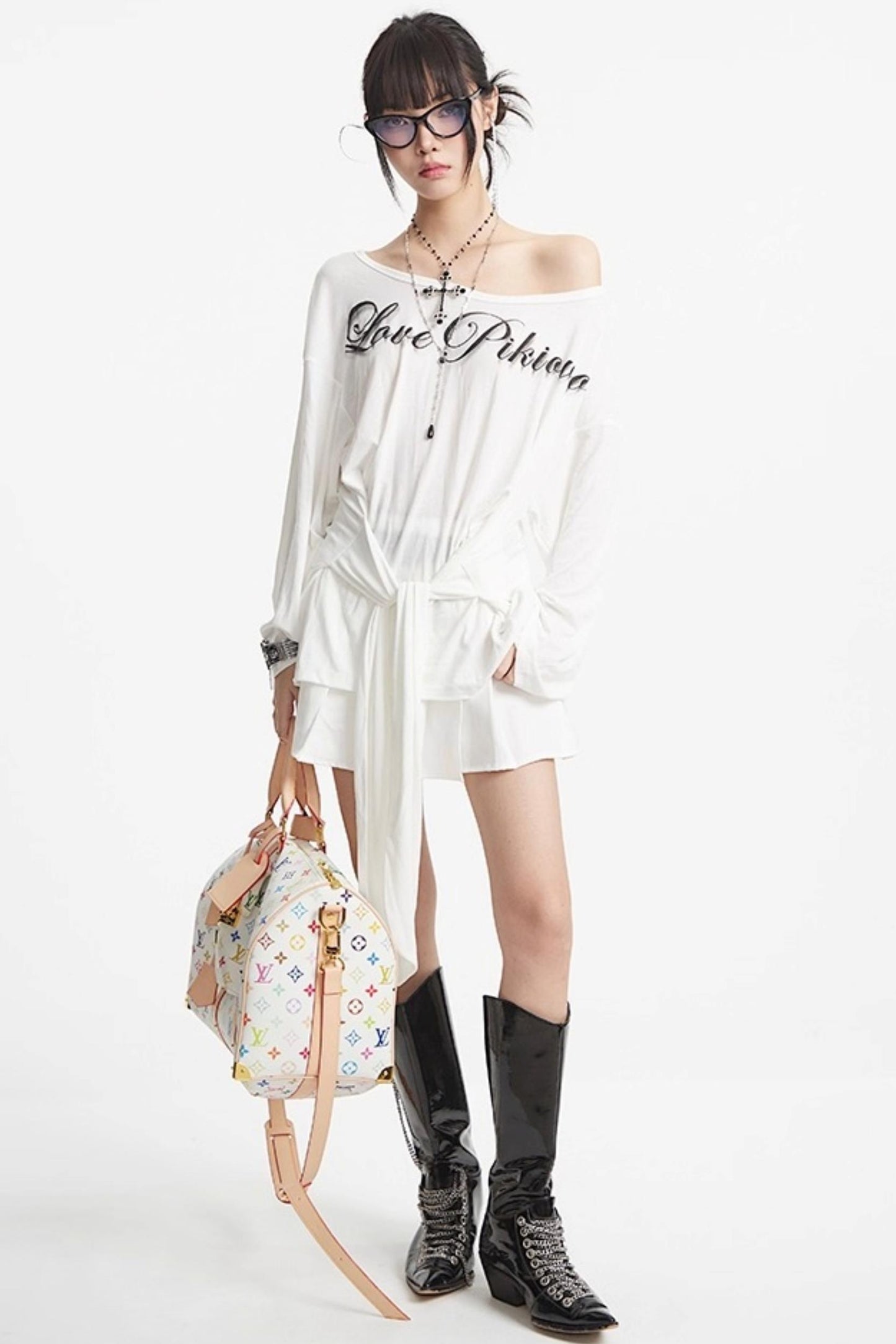 Shoulder Black White Long Sleeve Top