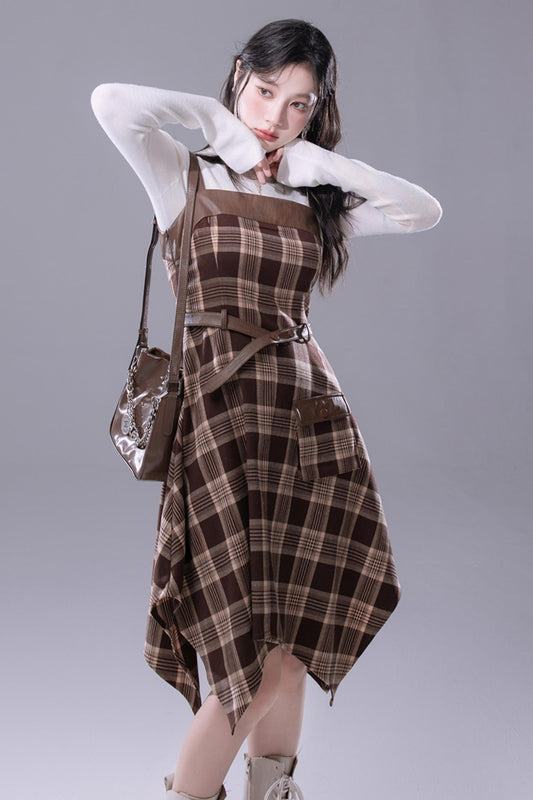 Chocolate Leather Plaid Dress